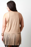 Sleeveless Suede Fringe Hem Top