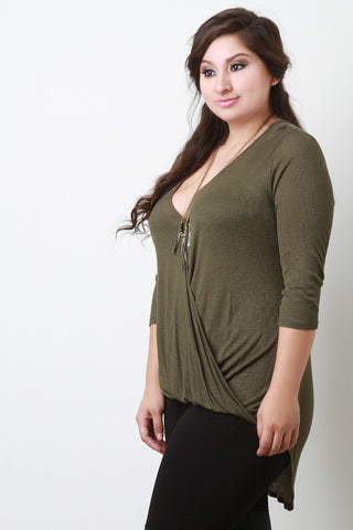 Jersey Knit Deep V-Neck Quarter Sleeves Top