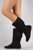 Soda Suede Slouchy Round Toe Mid Calf Flat Boots