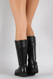 Quilted Lace Up Combat Knee High Boots