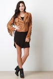 Zipped Up Suede Fringe Long Sleeves Jacket