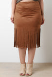 Vegan Suede Fringe Midi Skirt