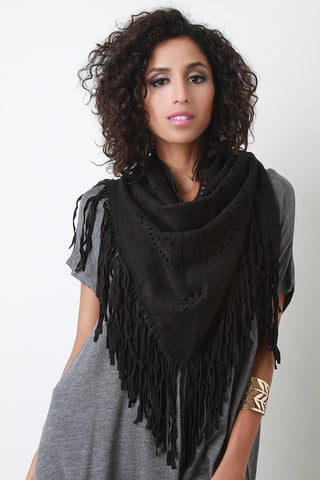 Suede Laser Cut Fringe Triangle Scarf