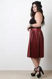 Pleated Faux Leather Midi Skirt