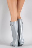 Bamboo Buckled Round Toe Knee High Jelly Rain Boots