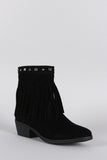 Suede Studded Fringe Cowgirl Ankle Boots