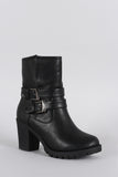 Slit Moto Lug Chunky Heel Ankle Boots