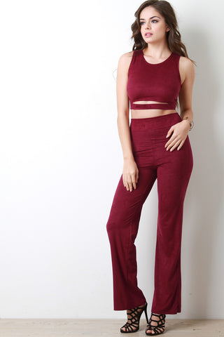 High Waisted Vegan Suede Pants