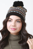 Multicolor Fair Isle Pom Pom Beanie