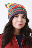 Multicolor Fair Isle Pom Pom Beanie