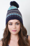 Multicolor Fair Isle Pom Pom Beanie