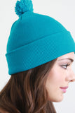 Pom Pom Thin Ribbed Beanie