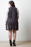 Suede Draping Open Front Fringe Vest