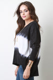 Tie Dye V-Neck Raw Hem Dolman Sleeves Top