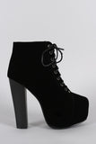 Vegan Suede Platform Chunky Heel Lace Up Booties