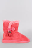 Suede Faux Fur Toggle Button Flat Ankle Boots