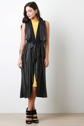 Vegan Leather Longline Draped Vest