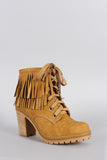 Liliana Fringe Cuff Lug Chunky Heel Work Boots