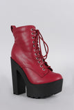 Breckelle Round Toe Chunky Platform Heeled Lace Up Booties