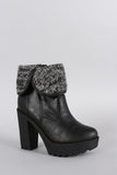 Soda Sweater Cuff Lug Sole Heeled Ankle Boots