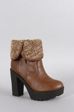 Soda Sweater Cuff Lug Sole Heeled Ankle Boots