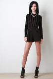 Mesh And Velveteen Striped Combo Romper