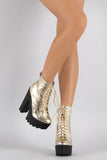 Breckelle Metallic Combat Lug Platform Chunky Heel Boots