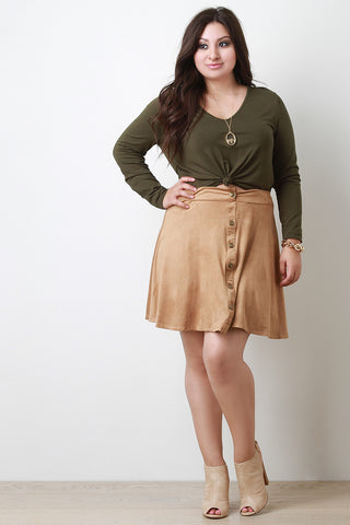 Button Down Suede A-Line Skirt