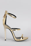 Qupid Metallic Triple Strap Open Toe Heel