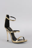 Qupid Metallic Triple Strap Open Toe Heel