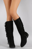 Qupid Studs and Fringe Knee High Boots