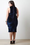 Ruched Velvet Sleeveless Midi Dress