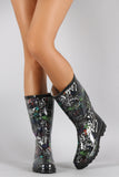 Mixed Print Round Toe Rubber Rain Boots