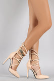 Qupid Strappy Caged Pointy Toe Stiletto Pump