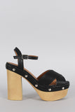 Qupid Studded Criss Cross Ankle Strap Chunky Platform Heel