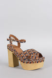 Qupid Abstract Print Studded Ankle Strap Chunky Platform Heel