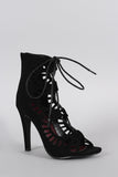 Delicious Perforated Lace Up Open Toe Heel