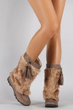 Soda Suede Tassel Faux Fur Shaft Mid Calf Boots