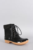 Faux Shearling Cuff Lace Up Duck Ankle Boots