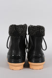 Faux Shearling Cuff Lace Up Duck Ankle Boots