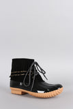 Studded Fringe Cuff Lace Up Duck Ankle Boots