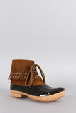 Studded Fringe Cuff Lace Up Duck Ankle Boots