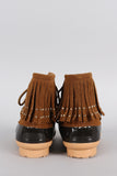 Studded Fringe Cuff Lace Up Duck Ankle Boots