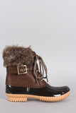 Buckled Faux Fur Cuff Lace Up Duck Ankle Boots