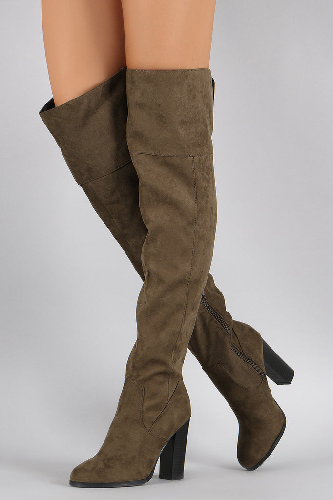 Qupid Suede Slit Chunky Heeled Over The Knee Boots Chanty s Boutique