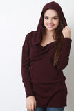 Cowl Hood Ribbed Long Sleeve Top