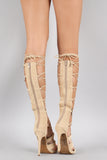 Shoe Republic LA Suede Corset Lace Up Open Toe Gladiator Heel