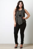 Feather Necklace Suede Tier Sleeveless Top