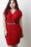 Ruched Surplice Dress With Belt