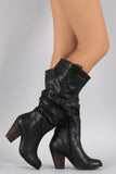 Round Toe Slouchy Chunky Heeled Knee High Boots